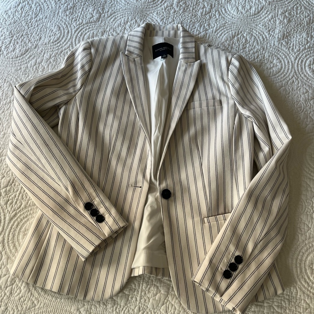 Banana Republic Cream and Black Striped Blazer